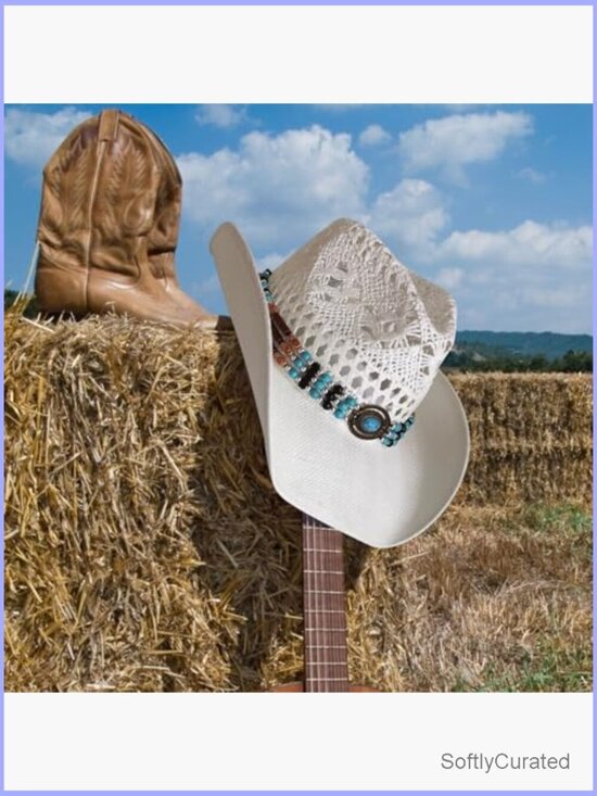 Wide Brim Woven Straw Cowboy Hat with Decorative Band main image 4